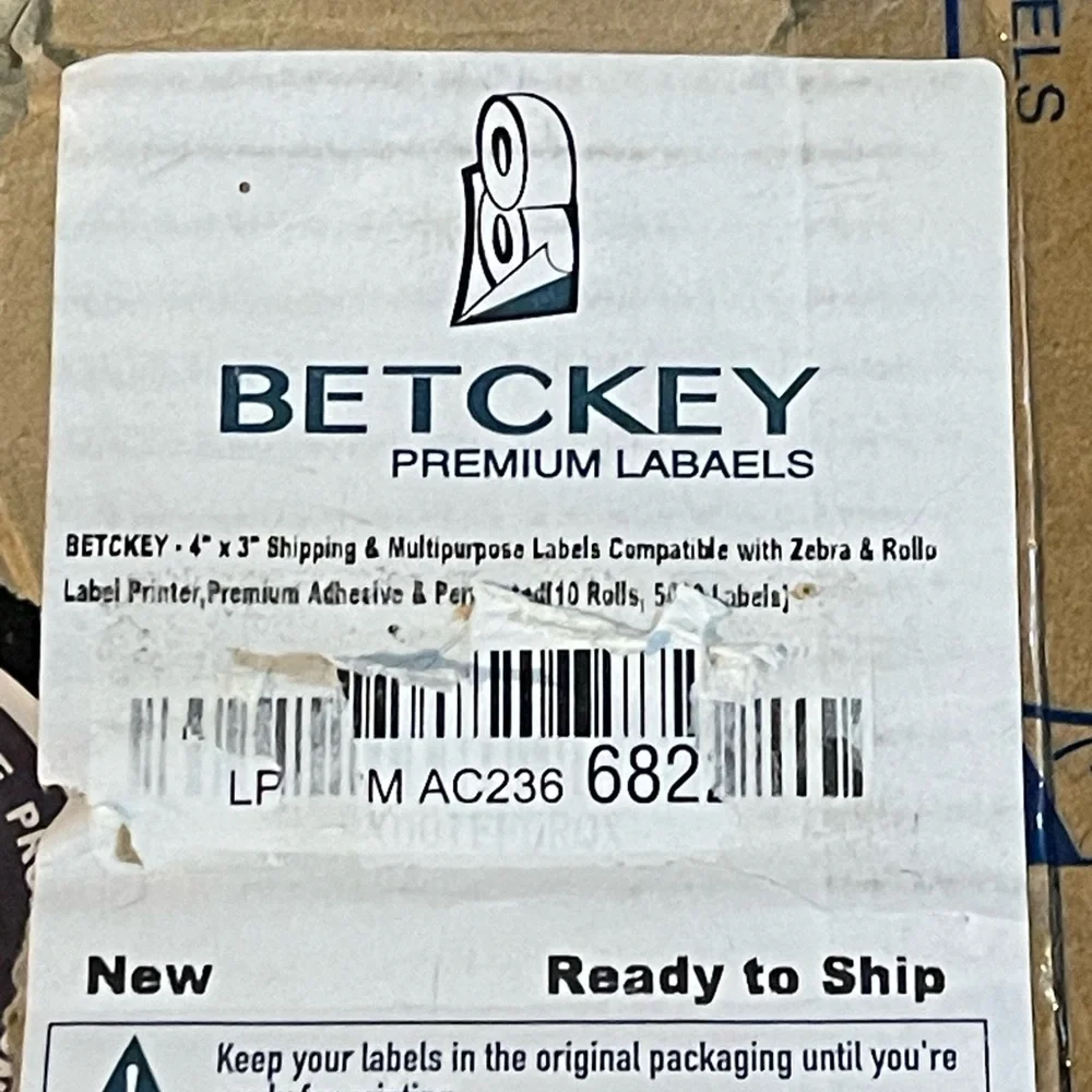 6 BETCKEY Premium Thermal Adhesive Label Rolls- 4X3 in. for Zebra Rollo Printers